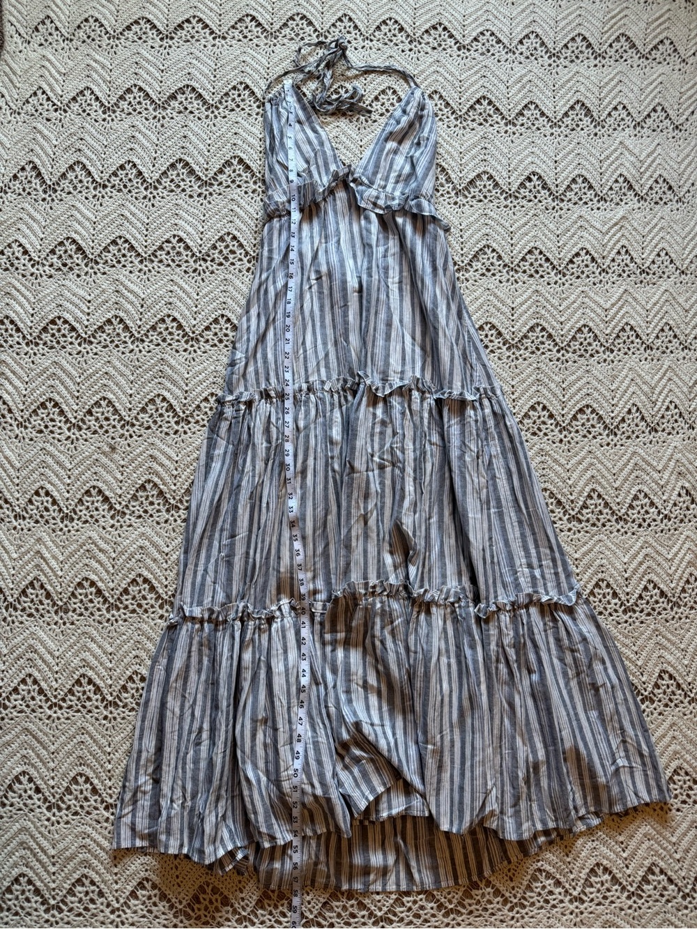 Maxi Beach Boho Dress Lulus Size Large Tiered Stripes Ruffles Flowy Cotton - Picture 5 of 8